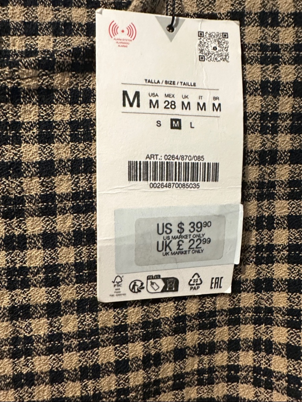Zara Black and Tan Plaid Mini Dress with Waist Tie - Picture 4 of 9